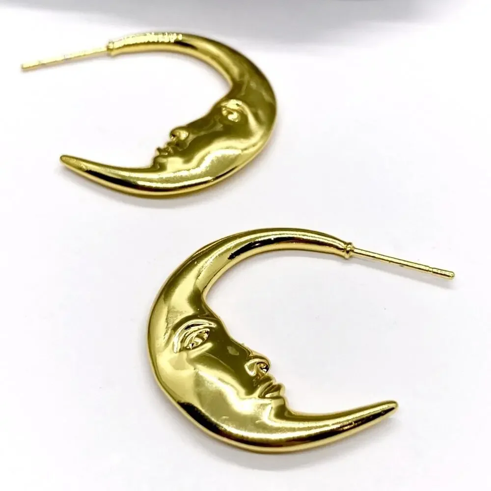NEW Crescent Moon Face Statement Earrings - Picture 5 of 15